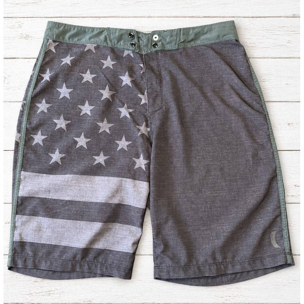 Hurley Phantom Board Shorts American Flag Stars Stripes Gray Green 32